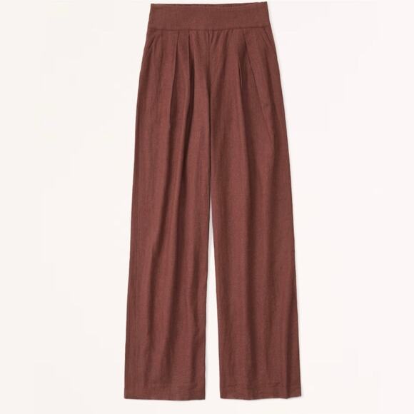 Abercrombie & Fitch Pants Women Medium Short Brown Rust Linen Ultra Wide Pleated - Picture 1 of 13